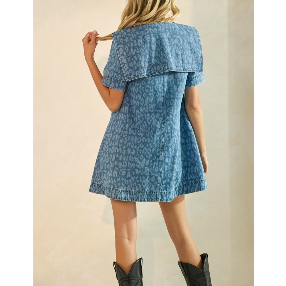 D7. Women's Leopard Print Denim‎ Sailor Dress - Picture 2 of 5
